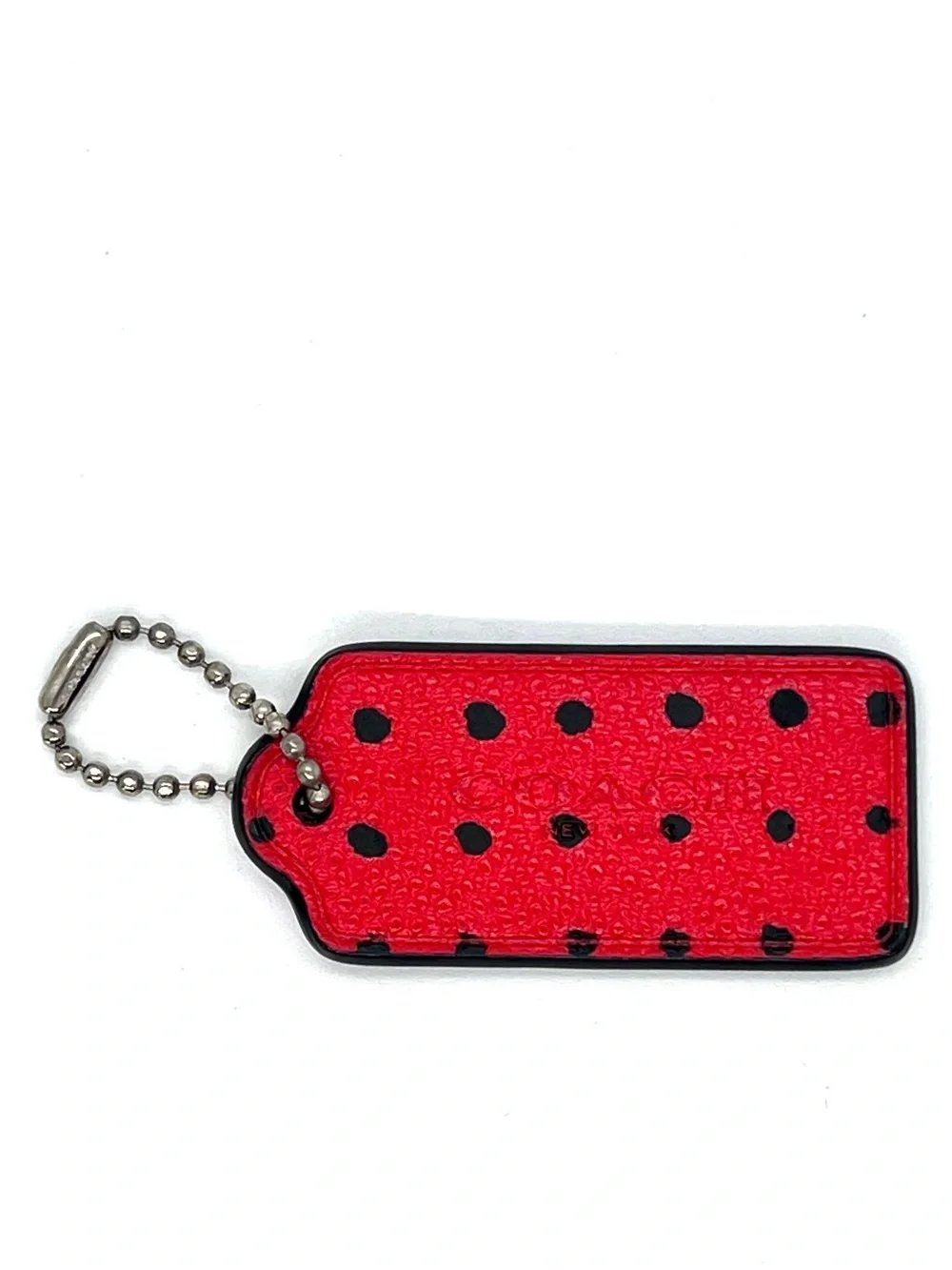 Coach Red Black Polka Dot Leather Hangtag Bag Charm Key Fob Rare Replacement - Picture 3 of 11